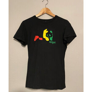 Vintage Enjoi Skateboards Womens Baby Tee Large Panda Rasta Graphic Grunge Y2K